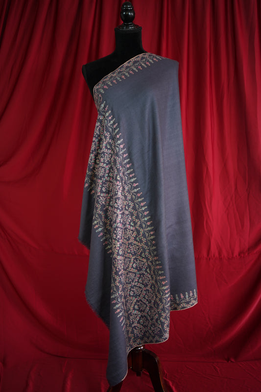 pigeon blue GI embroidery pashmina shawl 9467