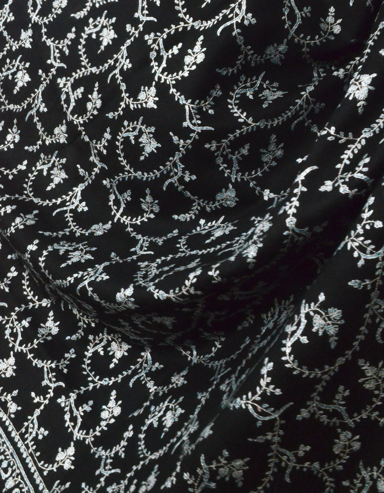 Black Pashmina Shawl With Sozni Embroidery 5715