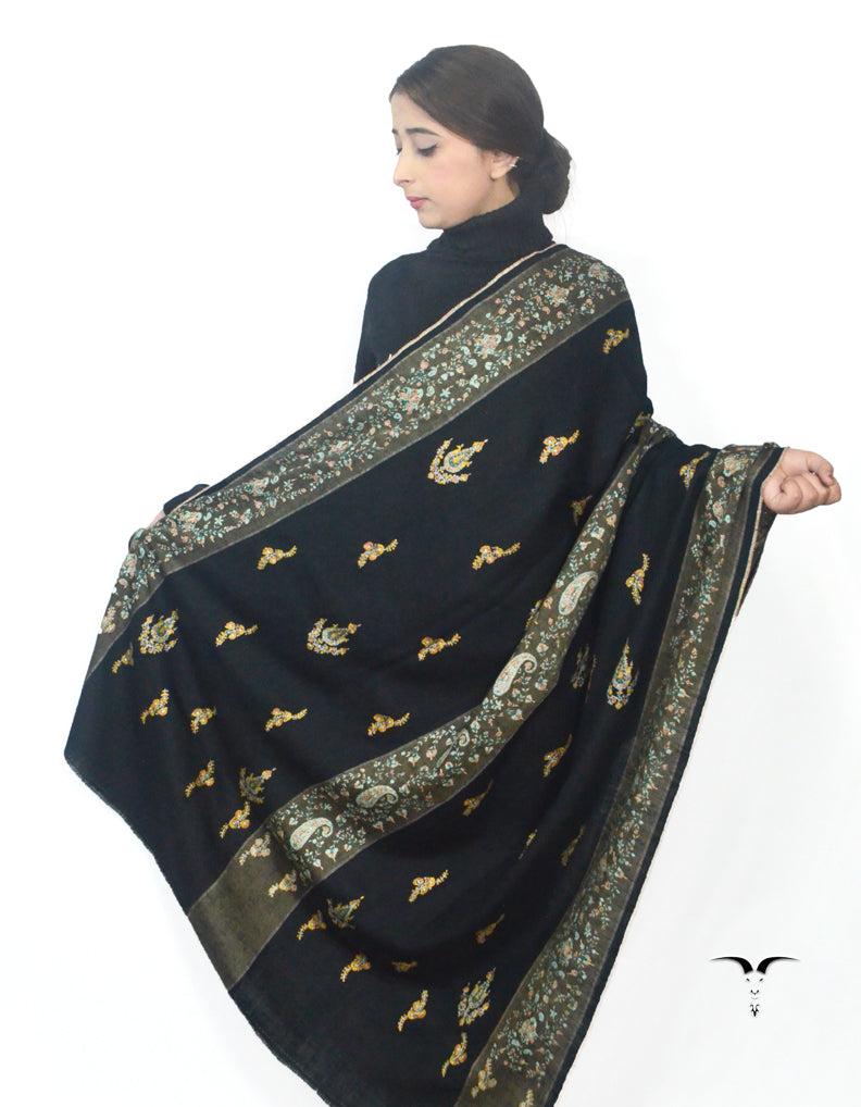 Black Pashmina Shawl With Sozni Embroidery 5718