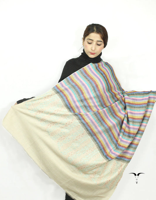 Multicoloured Striped Pashmina Shawl With Sozni Work 5726