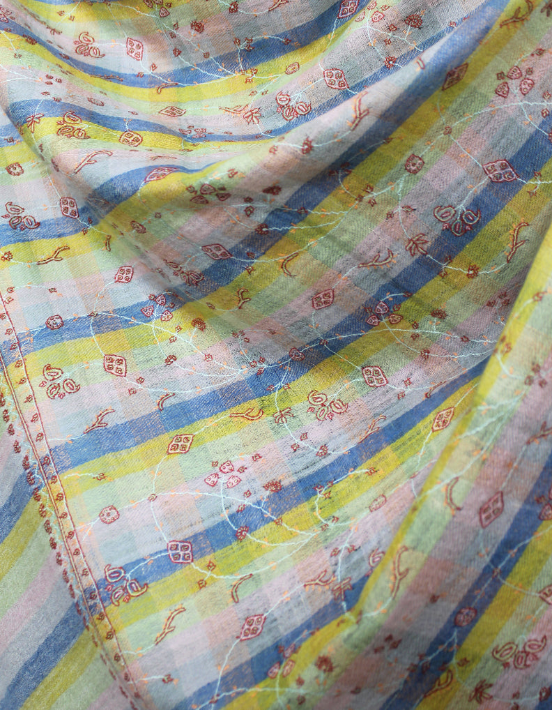 Multicoloured Striped Pashmina Shawl With Sozni Work 5727