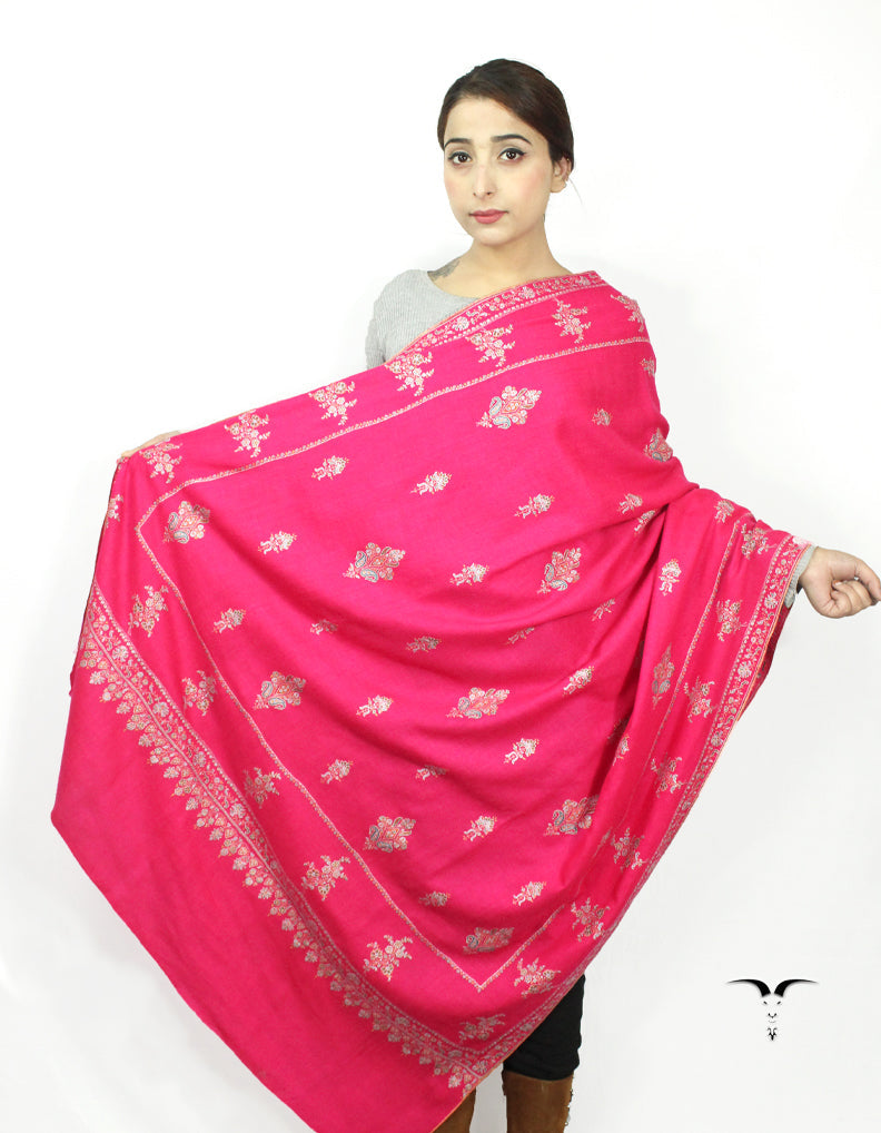 Fuscia Pink Pashmina Shawl With Sozni Embroidery 5737