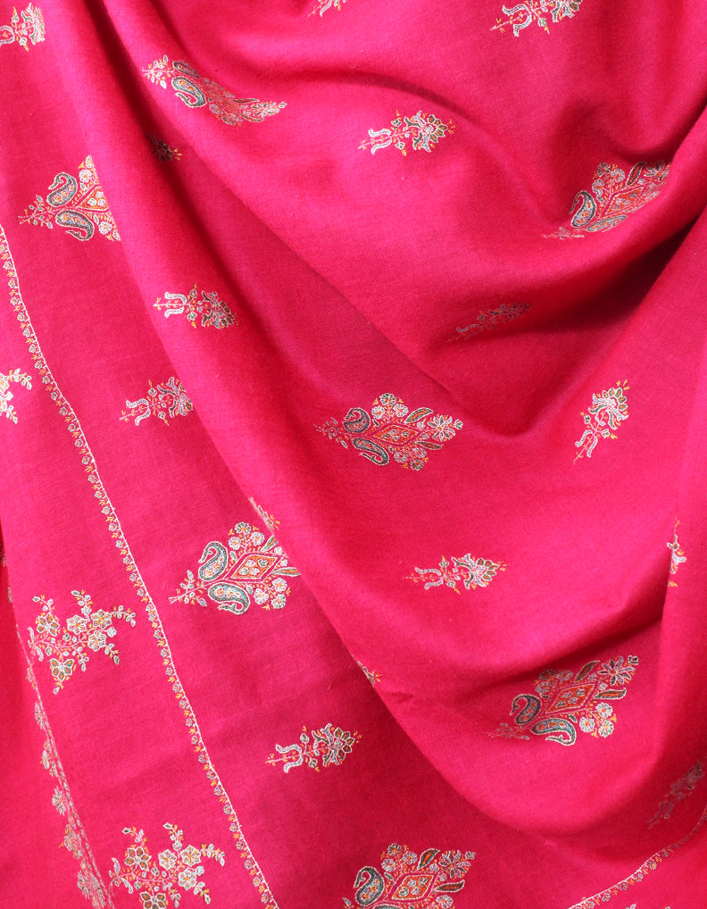 Fuscia Pink Pashmina Shawl With Sozni Embroidery 5737
