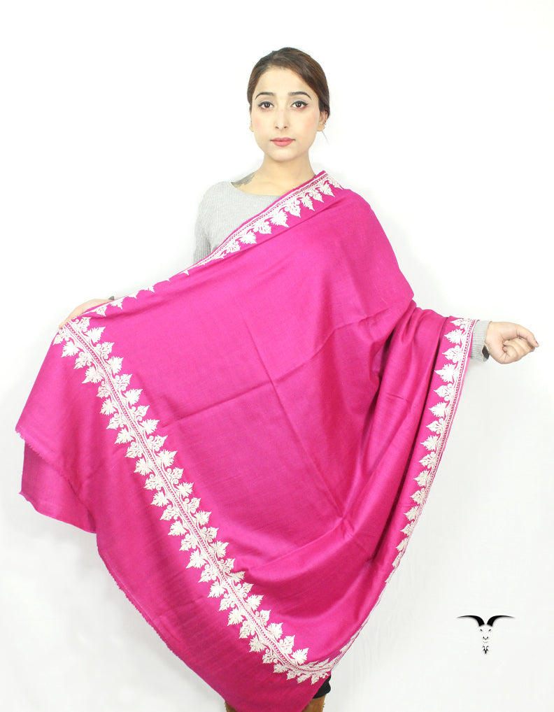 Fuscia Pink Pashmina Shawl With Tilla Embroidery 5738