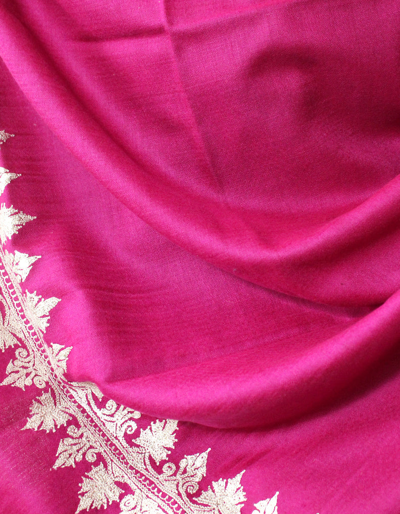 Fuscia Pink Pashmina Shawl With Tilla Embroidery 5738