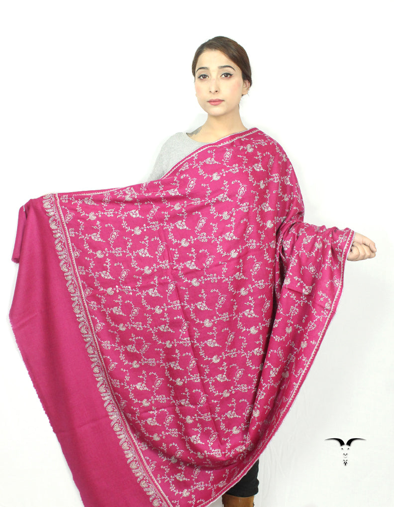 Fuscia Pink Pashmina Shawl With Sozni Work 5739