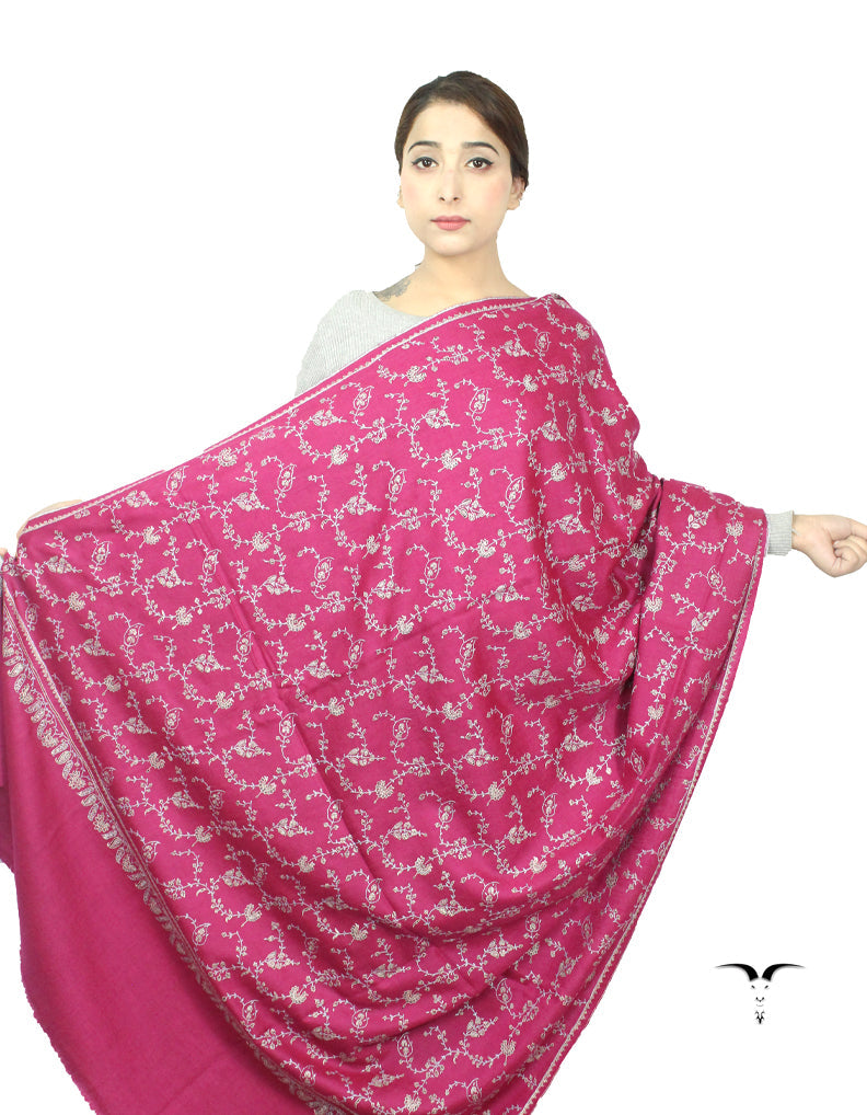 Fuscia Pink Pashmina Shawl With Sozni Work 5739