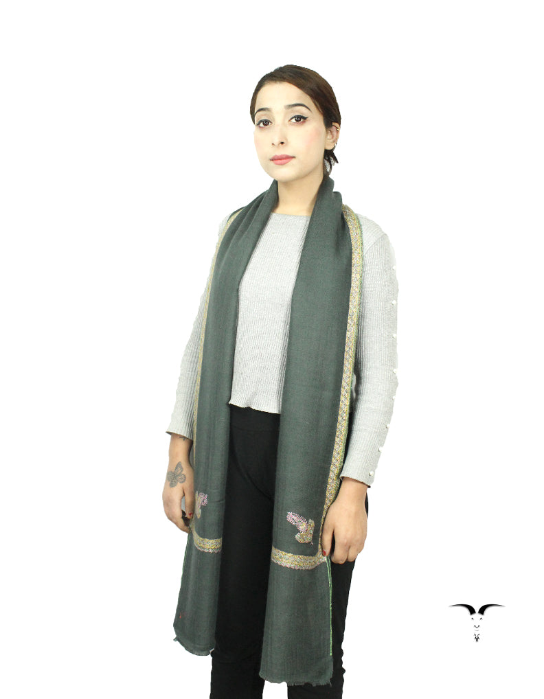 Grey Pashmina Shawl With Sozni Work 5773