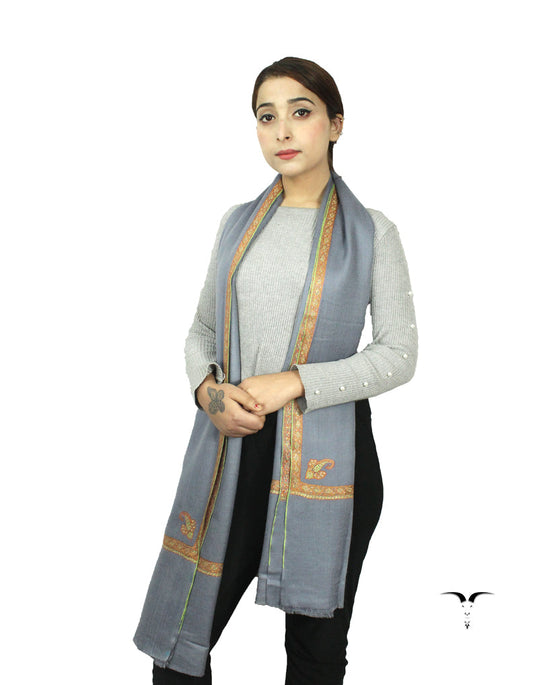 Stone Blue Pashmina Shawl With Sozni Work 5774