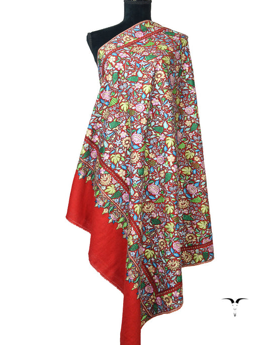 Red Pashmina Shawl With Embroidery 5783