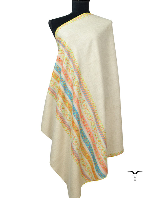 Natural Off White Pashmina Shawl With Sozni Work 5787