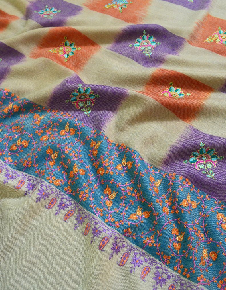 Multicoloured Pashmina Shawl With Sozni Work 5790