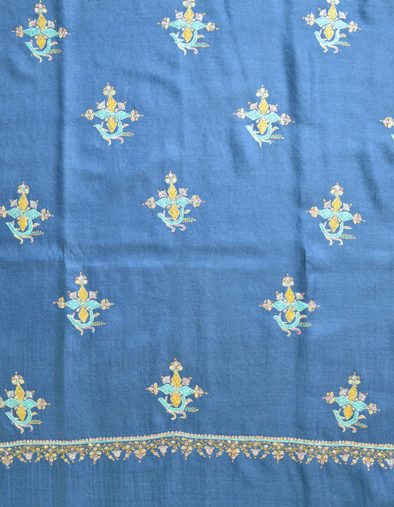 Ink Blue Pashmina Shawl With Sozni Embroidery 5795