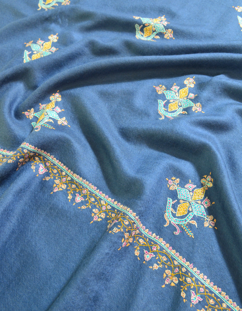 Ink Blue Pashmina Shawl With Sozni Embroidery 5795