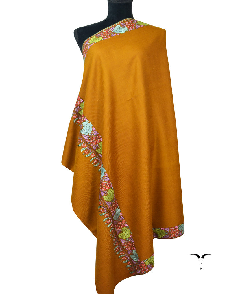 Mustard Pashmina Shawl With Embroidery 5802