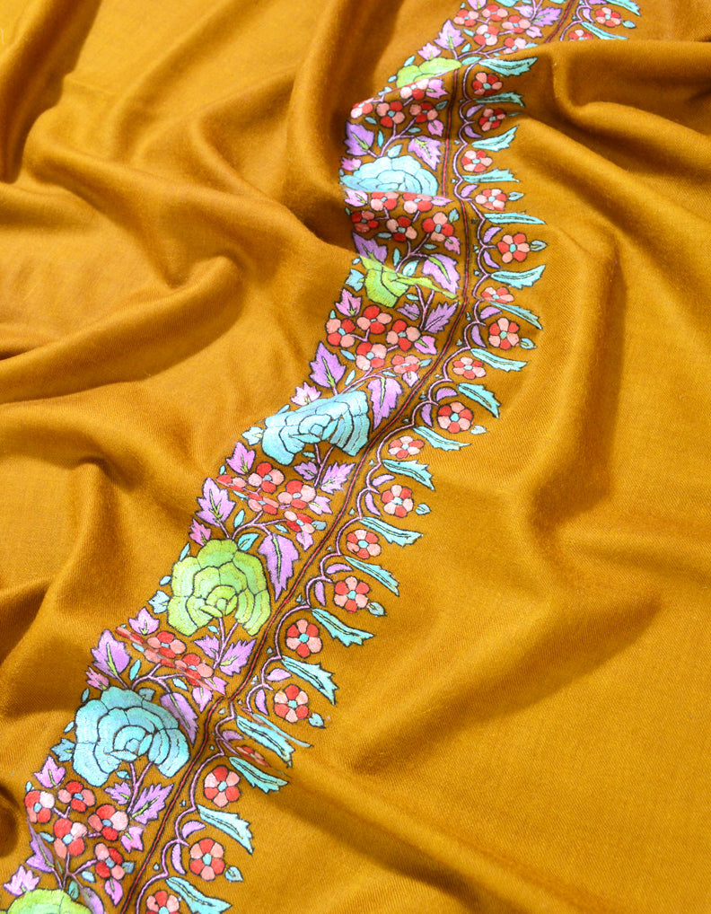 Mustard Pashmina Shawl With Embroidery 5802