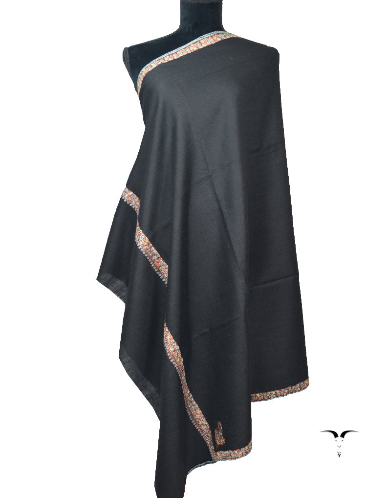 Black Pashmina Shawl With Sozni Embroidery 5811