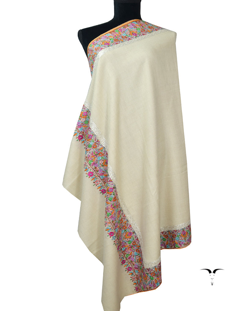 Off White Pashmina Shawl With Embroidery & tila 5828