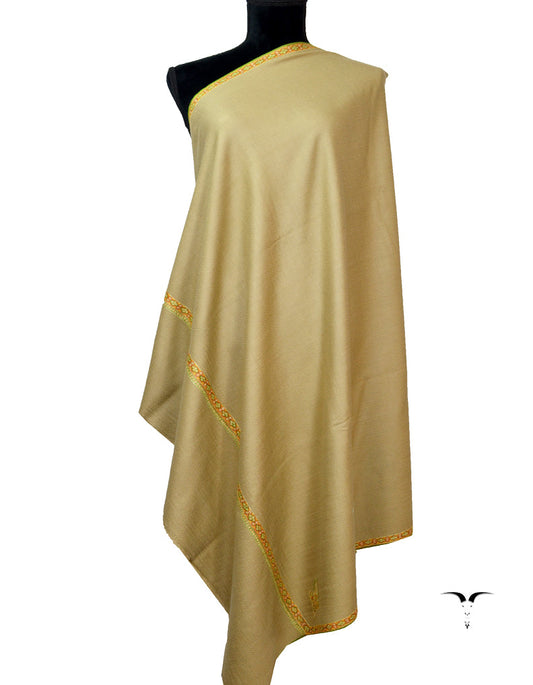 Natural Brown Pashmina Shawl With Sozni Work 5839