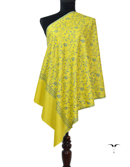 Yellow Pashmina Stole In Sozni 5840