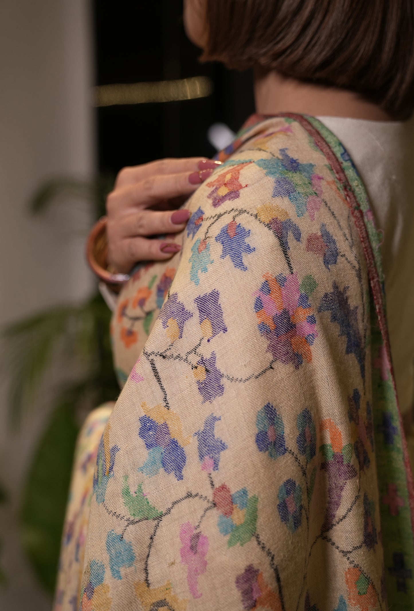 flax yellow handmade kani woven pashmina saree