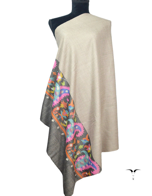 Natural Grey & Black Kani Pashmina Shawl 5935