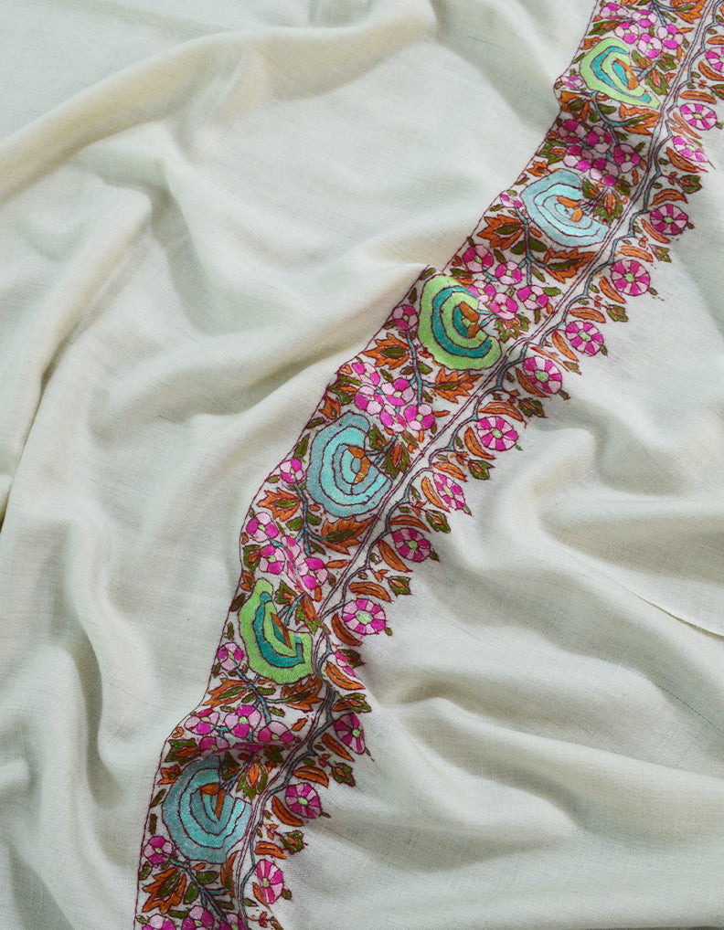 Natural White Pashmina Shawl in Embroidery 5948