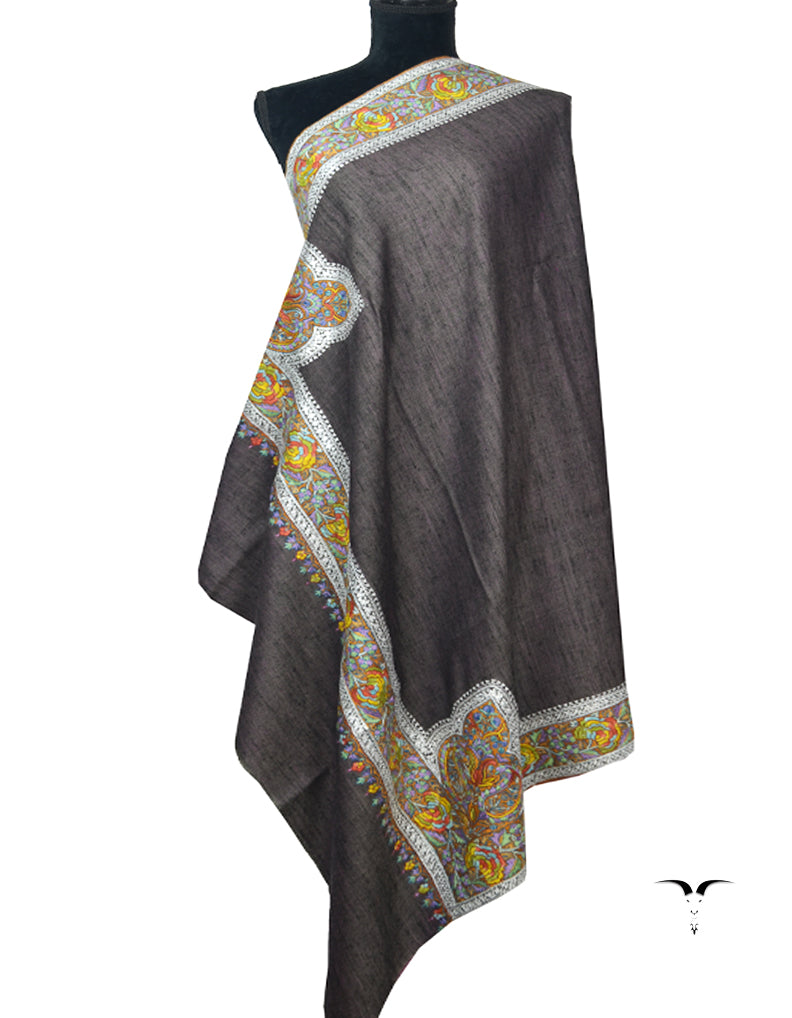 Reversible Black & Purple Pashmina Shawl With Tilla & Papermachie 5951