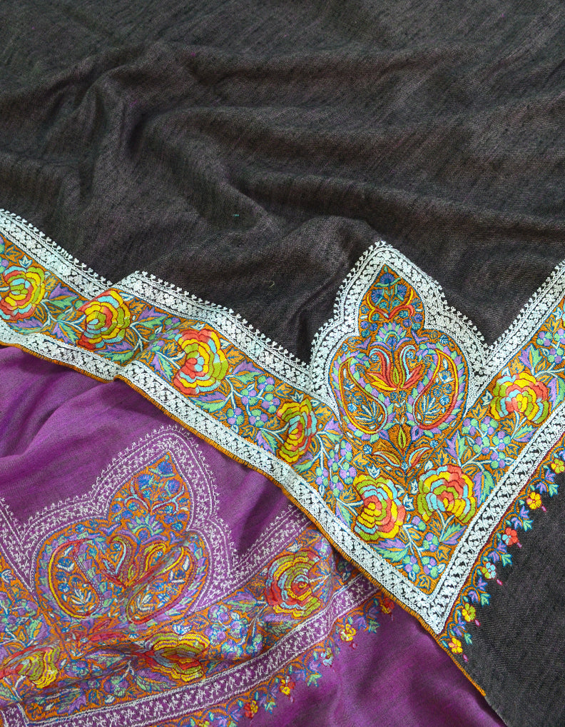 Reversible Black & Purple Pashmina Shawl With Tilla & Papermachie 5951