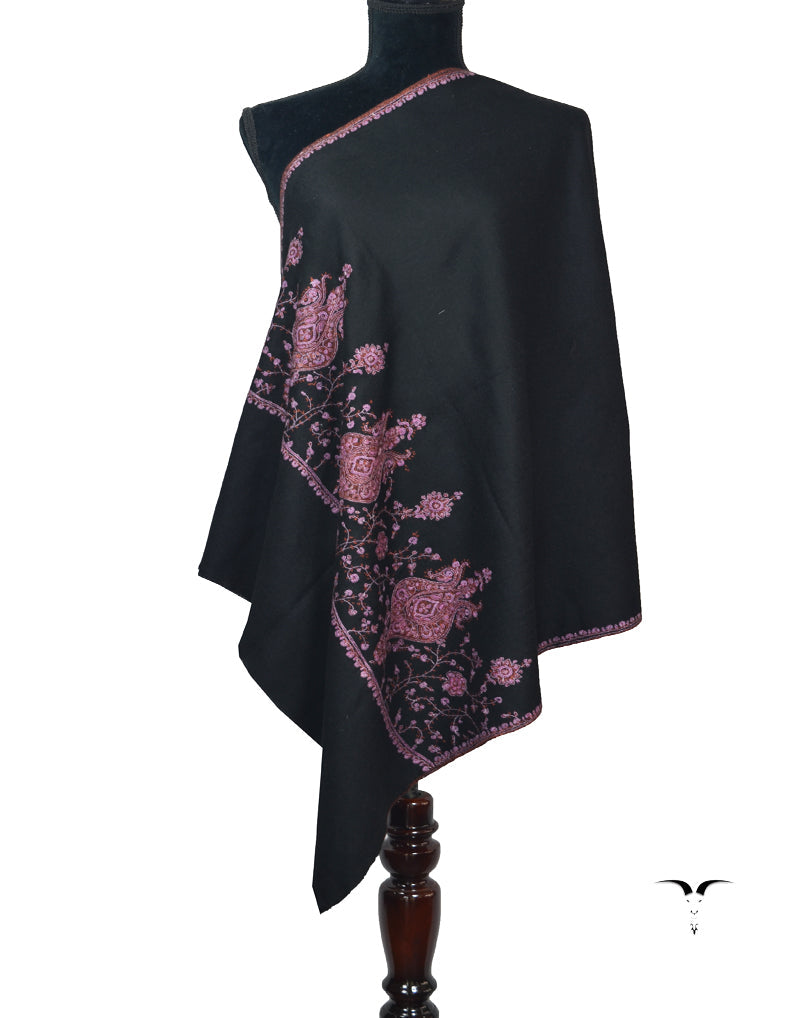 Black Pashmina Stole With Sozni Embroidery 5956