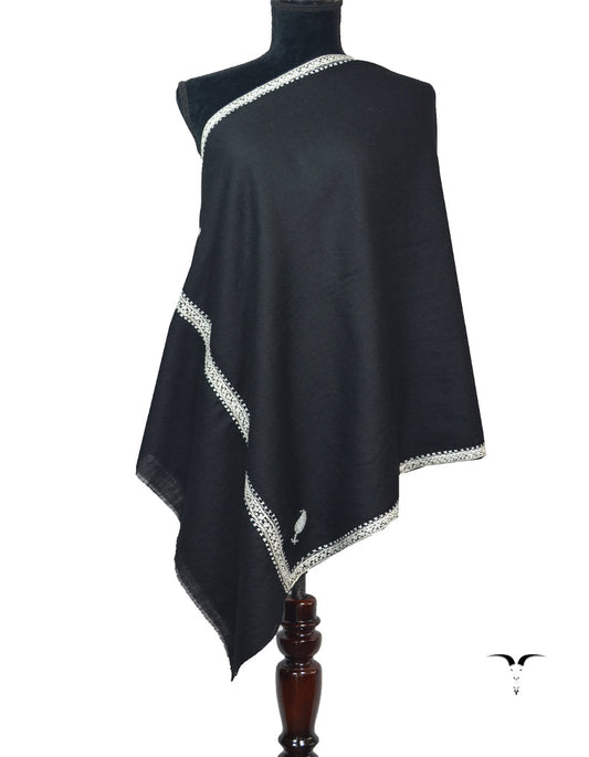 Black Pashmina Stole With Tilla Embroidery 5957