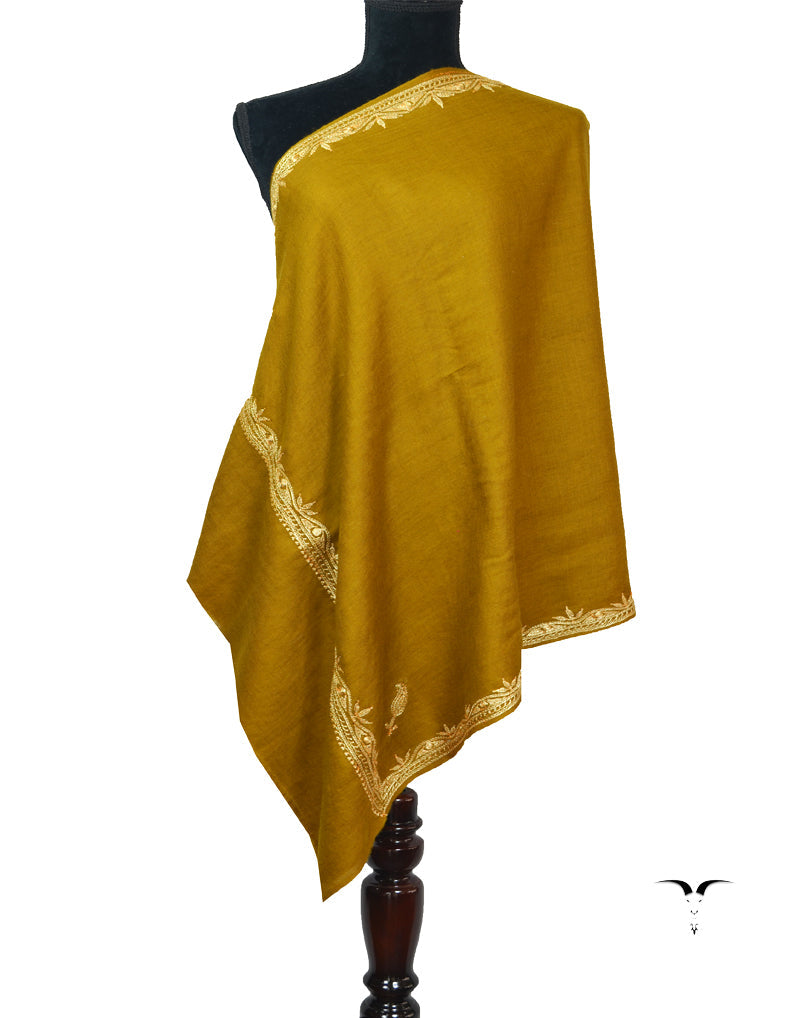 Golden Pashmina Stole with Tilla Embroidery 5958