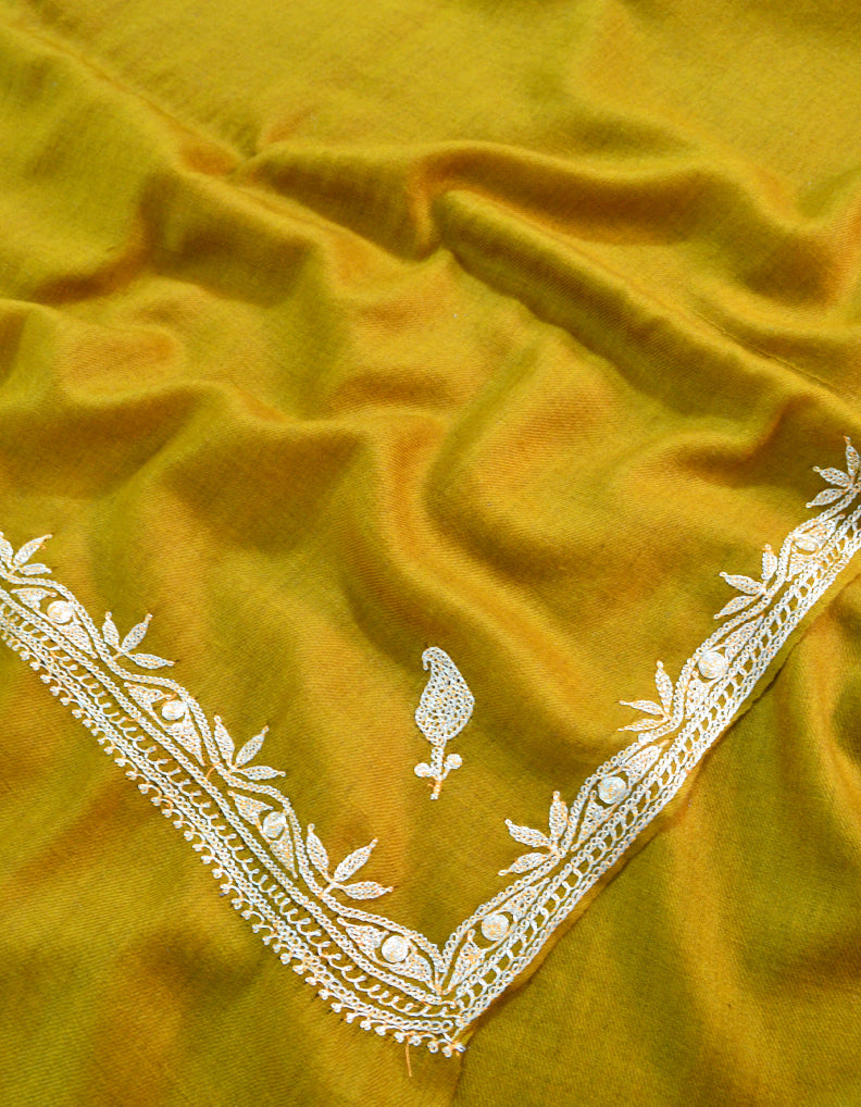 Golden Pashmina Stole with Tilla Embroidery 5958