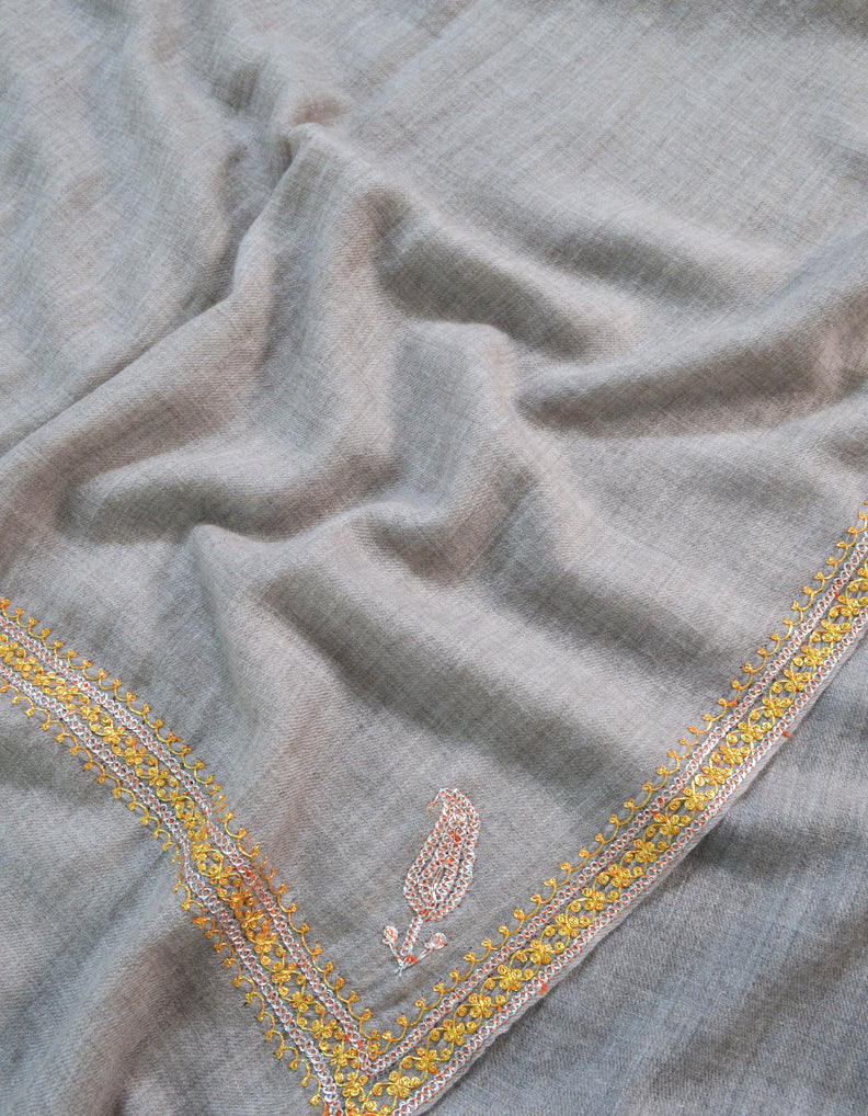 Grey Pashmina Stole With Tilla Embroidery 5959