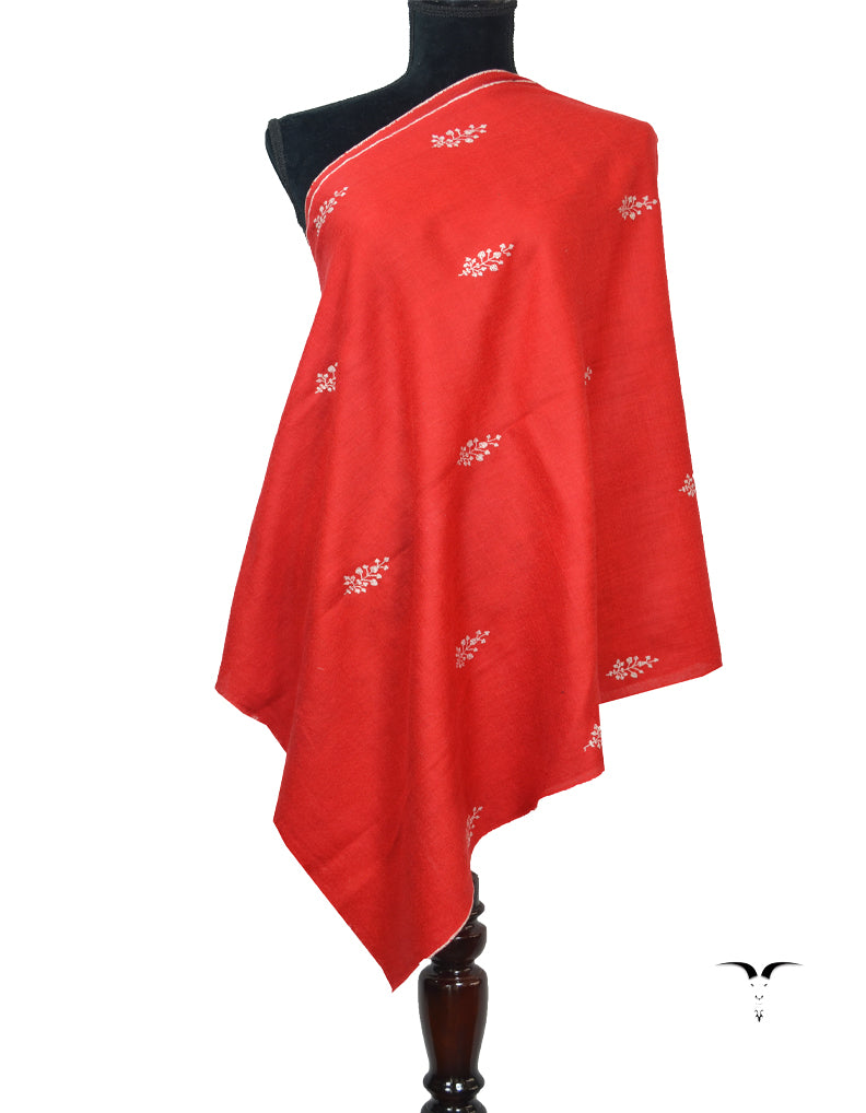 Red Pashmina Stole With Sozni Embroidery 5960