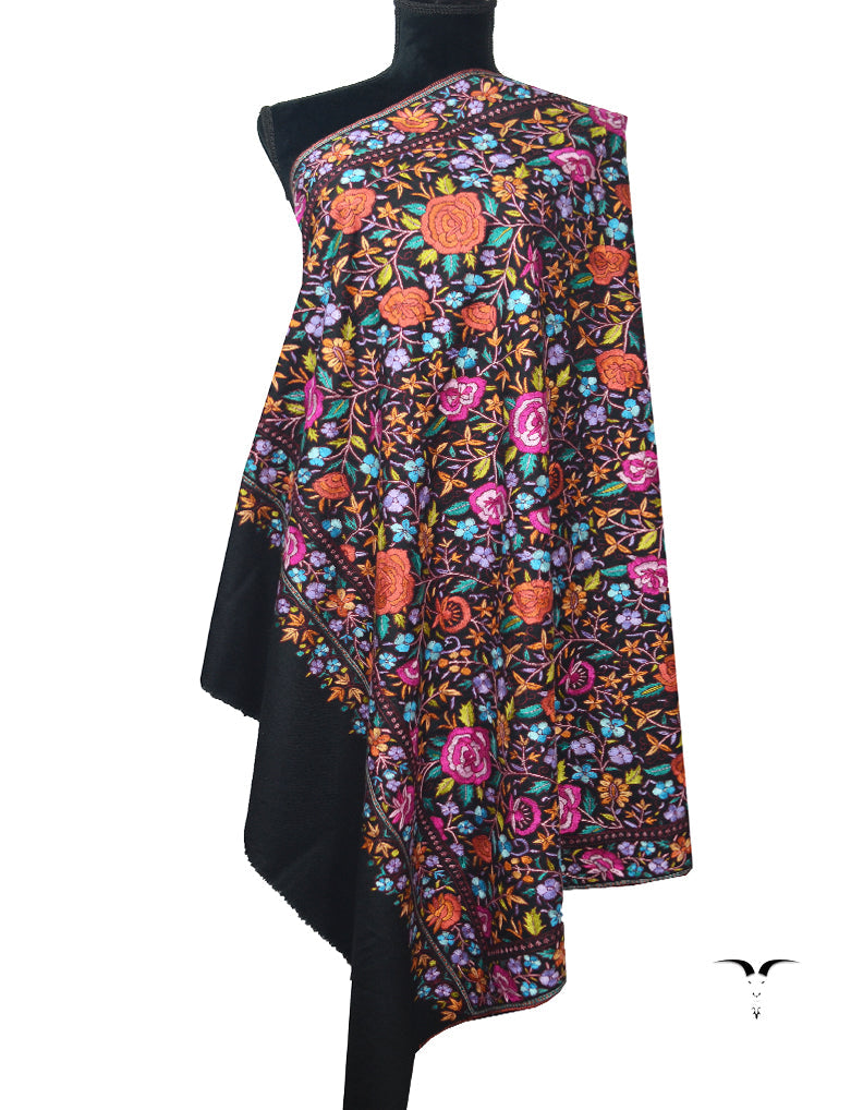 Black Pashmina Shawl In Embroidery 5964