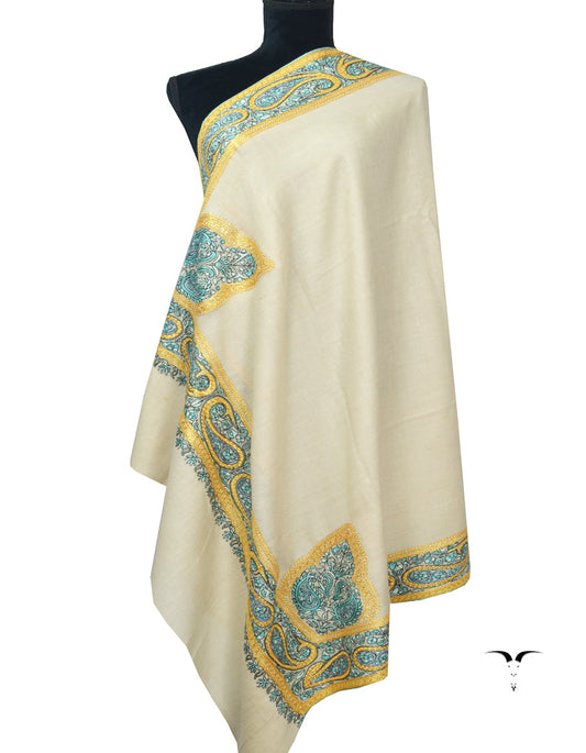 White Pashmina Shawl in Sozni & Tilla 5972