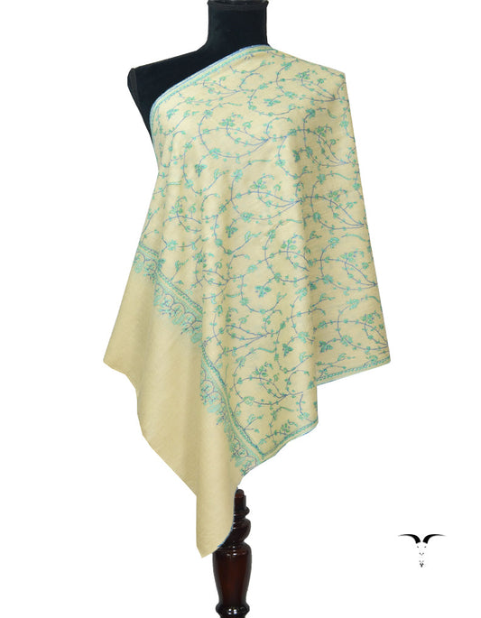Off White Pashmina Stole In Sozni 5982