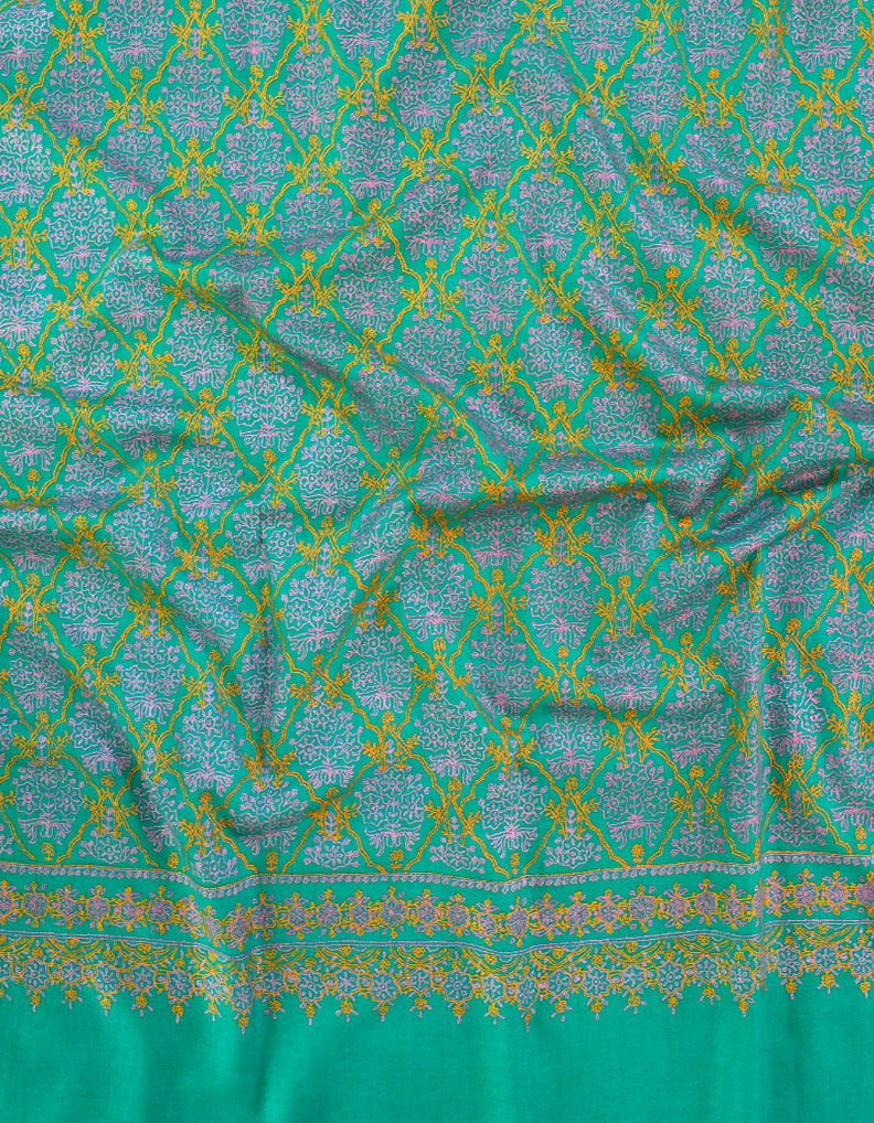 Sea Green Pashmina Shawl With Sozni Embroidery 5993