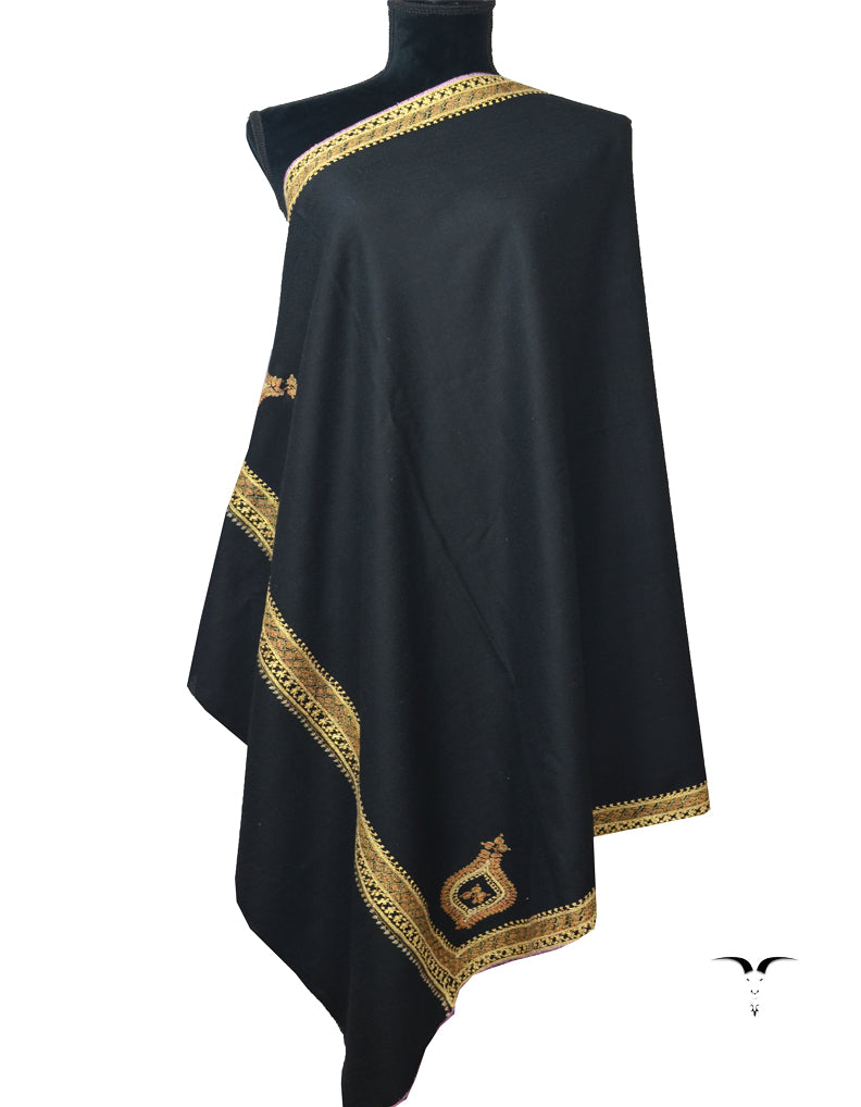 Black Pashmina Shawl With Sozni Embroidery 5994