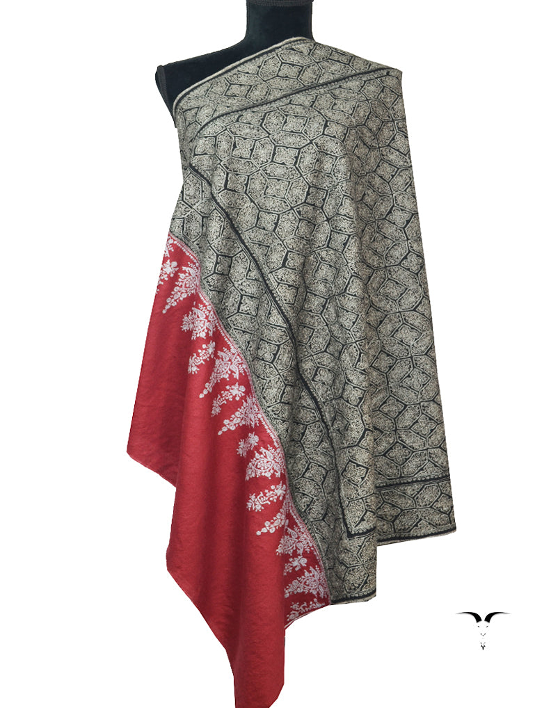 Black And Red Embroidery Pashmina Shawl 6091