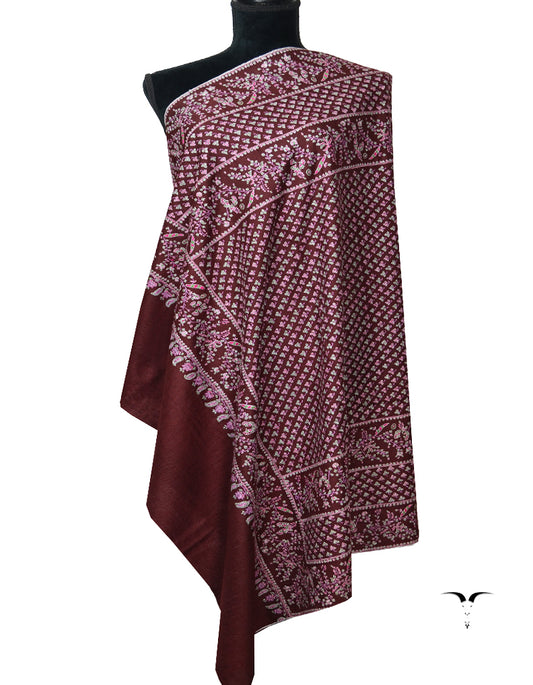 Maroon Pashmina Shawl In Sozni 6198
