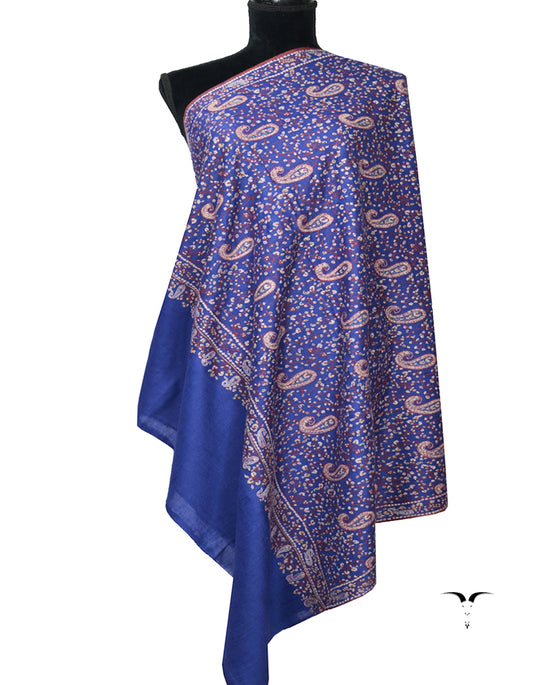 Blue GI Pashmina Shawl In Sozni Embroidery 6234