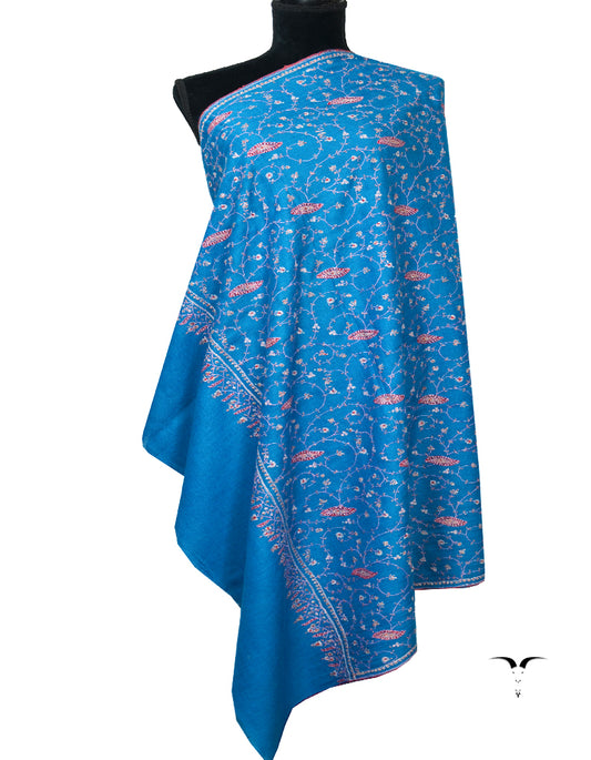 Cerulean Blue Pashmina Shawl In Sozni 6241
