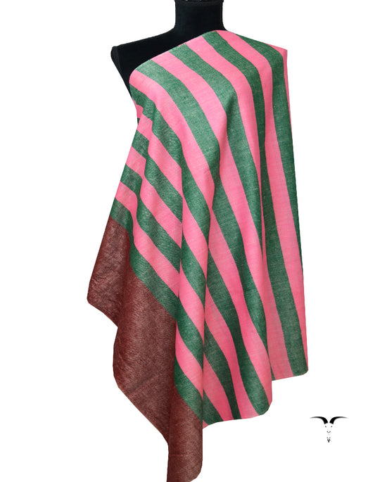 Striped Pashmina Shawl In Green, Maroon & Pink 6378