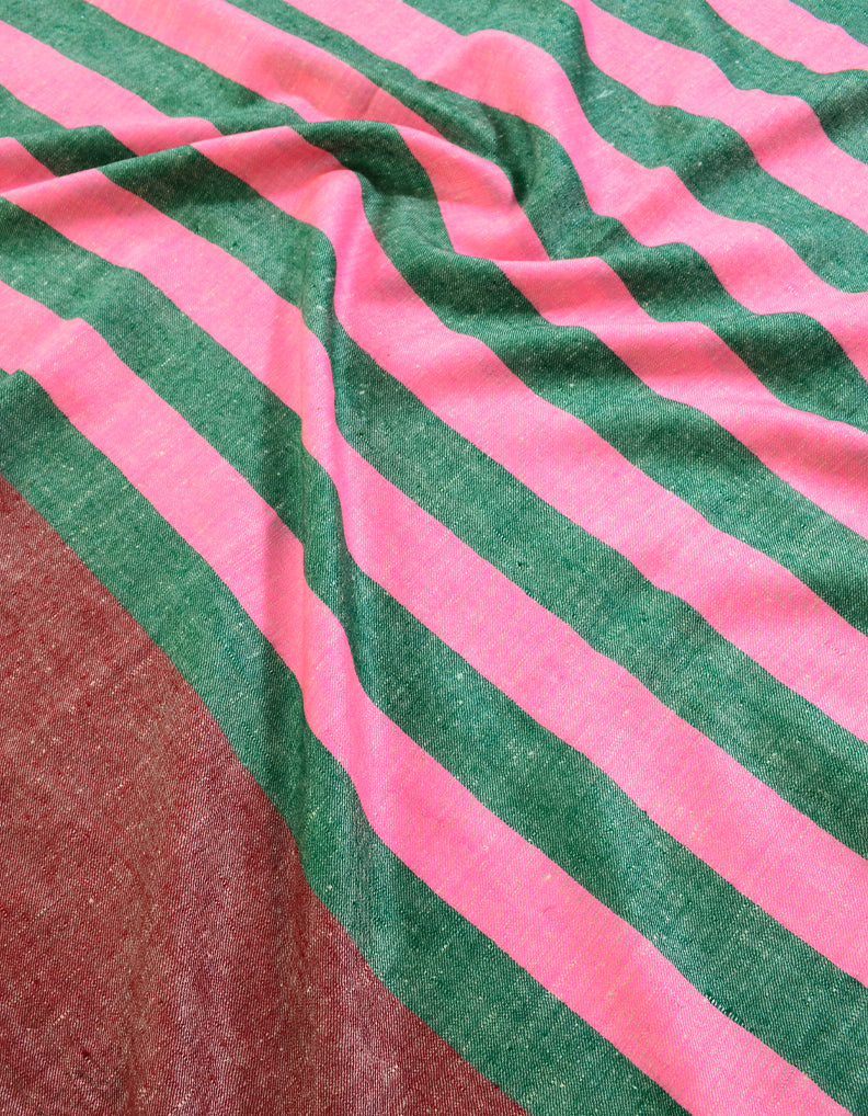 Striped Pashmina Shawl In Green, Maroon & Pink 6378