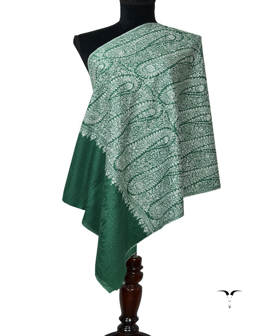 Green Pashmina Stole With Embroidery 6426