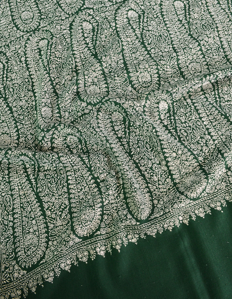 Green Pashmina Stole With Embroidery 6426