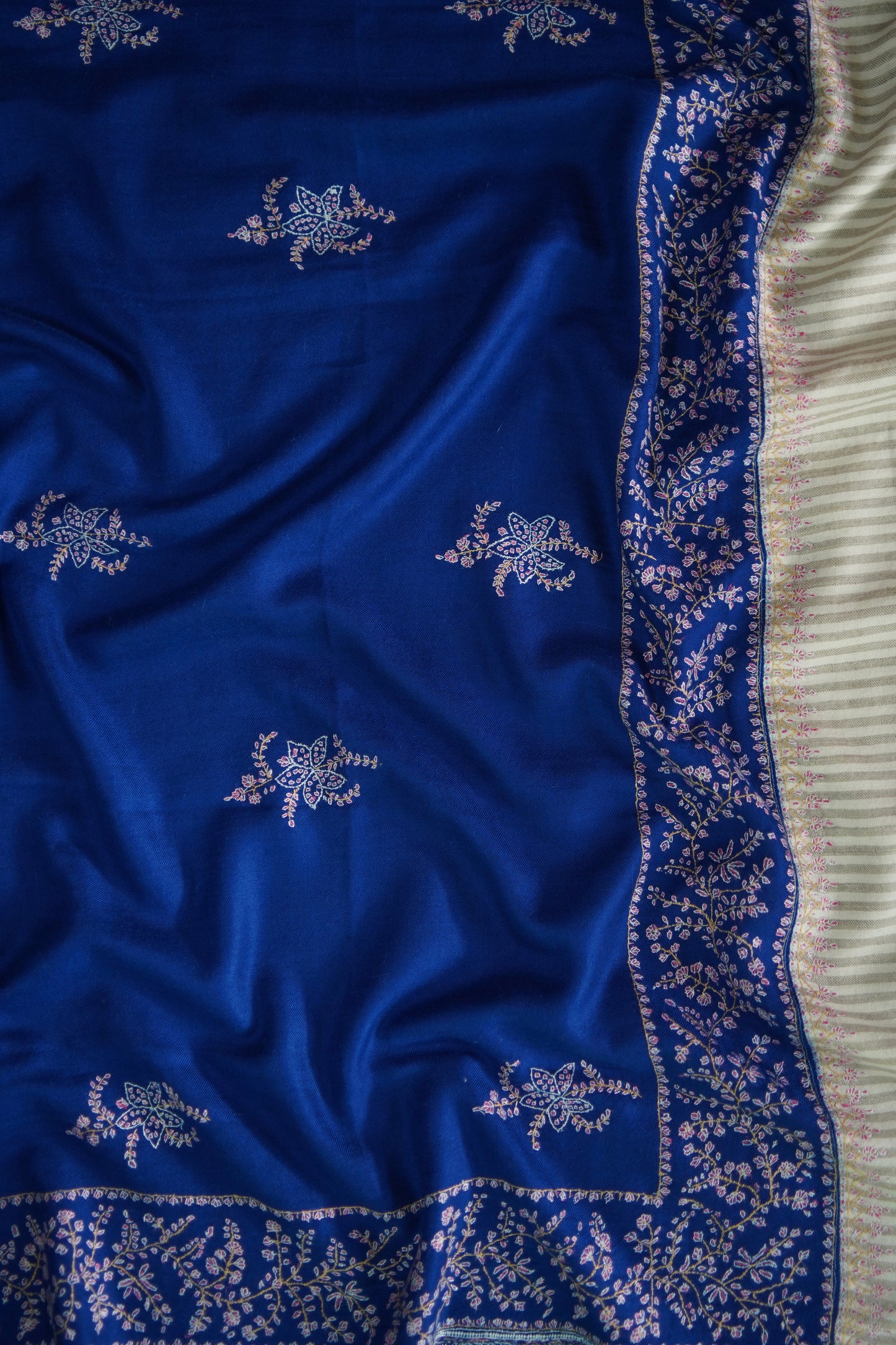 Blue butis GI embroidery pashmina shawl 9466