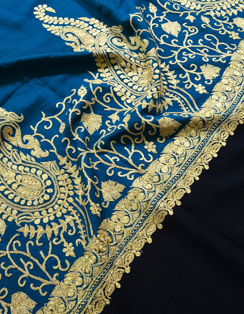 Blue & Black Cashmere Tilla Pashmina Shawl 6497